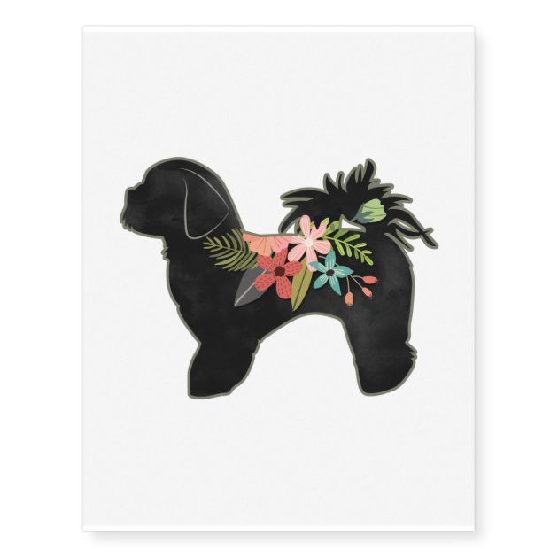 Shih-Tzu Dog Breed Boho Floral Silhouette Temporar Temporary Tattoos